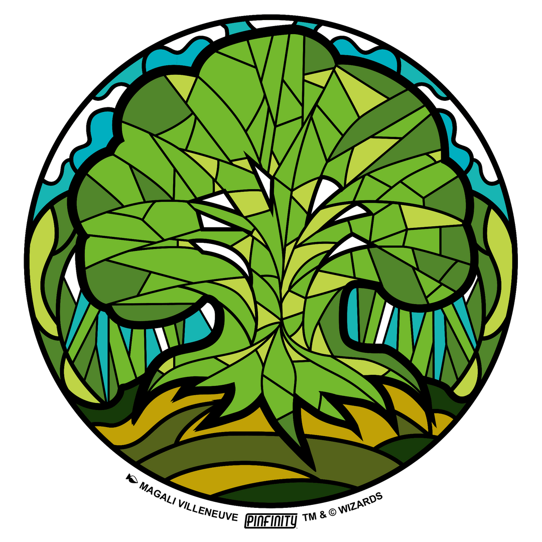 Magic: the Gathering - Stained Glass Forest Island 3” AR Sticker - Pinfinity - Augmented Reality Collectible Pins