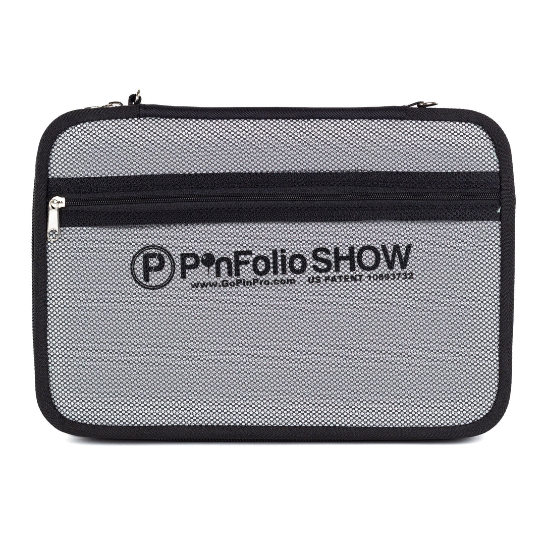 PinFolio® Show – Portable Enamel Pin Display and Storage Case with Stick'N'Go® Technology, Holds 100 Pins, Clear Front Window, Adjustable Strap - Pinfinity - Augmented Reality Collectible Pins