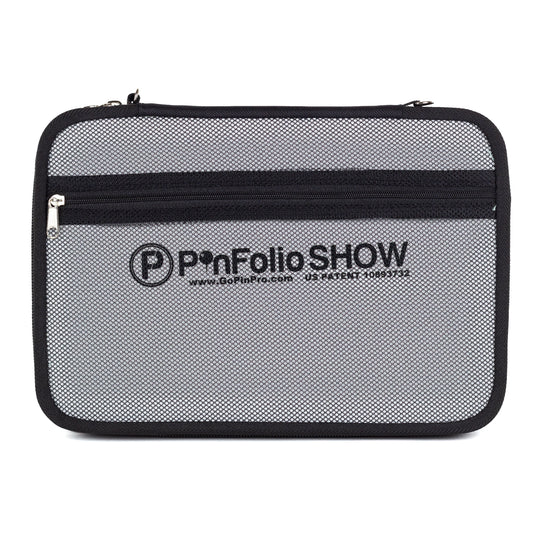 PinFolio® Show – Portable Enamel Pin Display and Storage Case with Stick'N'Go® Technology, Holds 100 Pins, Clear Front Window, Adjustable Strap - Pinfinity - Augmented Reality Collectible Pins