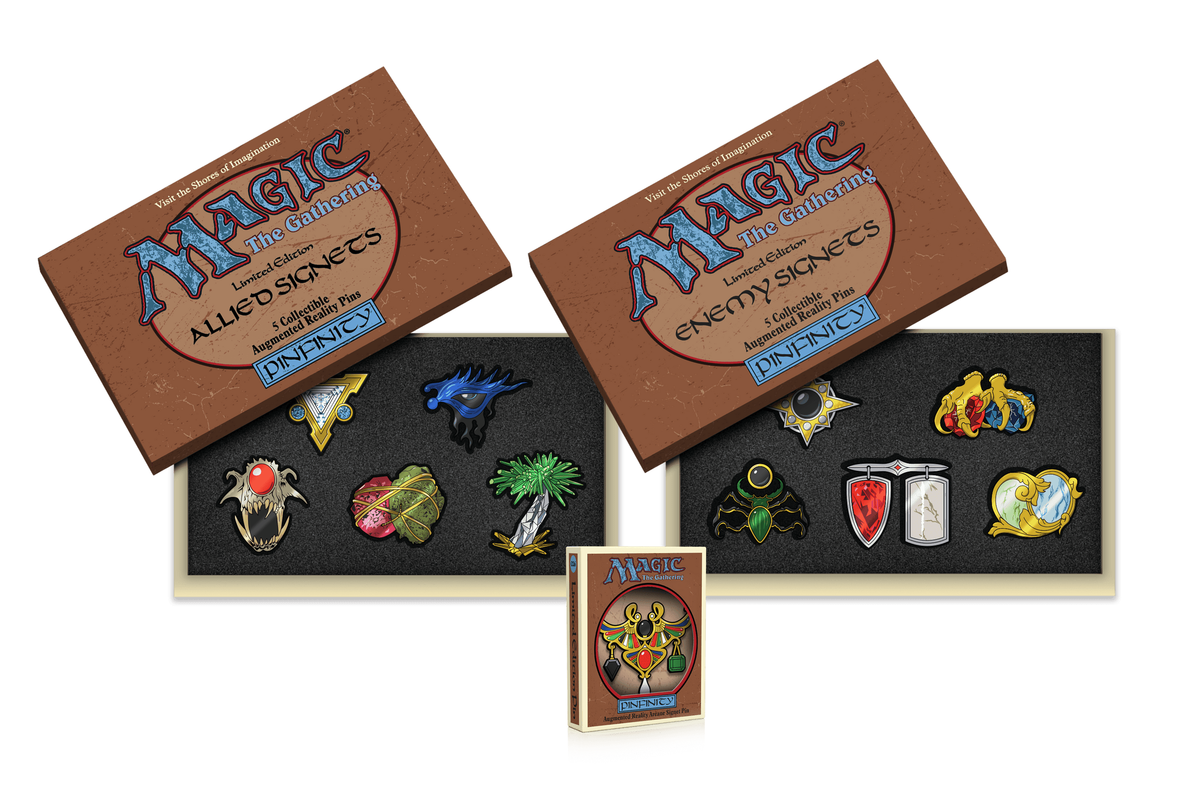 Magic the Gathering - Allied and Enemy Signets Pin Set Bundle + Arcane Signet - Pinfinity - Augmented Reality Collectible Pins